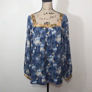 NWT Weekend Susan Betro Long Sleeve Tunic Top Blouse Blue Plus Size 1X
